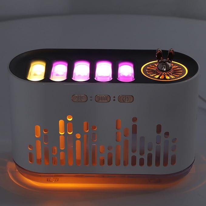 RGB Essential Oil Diffuser, 700ml Capacity, 7 Color Changing Fire Effect, Music Sync LED Lights, USB Powered, Auto Shut Off for Bedroom Home Office
