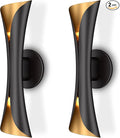 Tubicen Modern Wall Sconces Set of 2 Up and Down Wall Lights Indoor Dimmable Mid Century Modern Black and Gold Wall Sconces for Bedroom Living Room Home Theater Hardwired 15.7" H