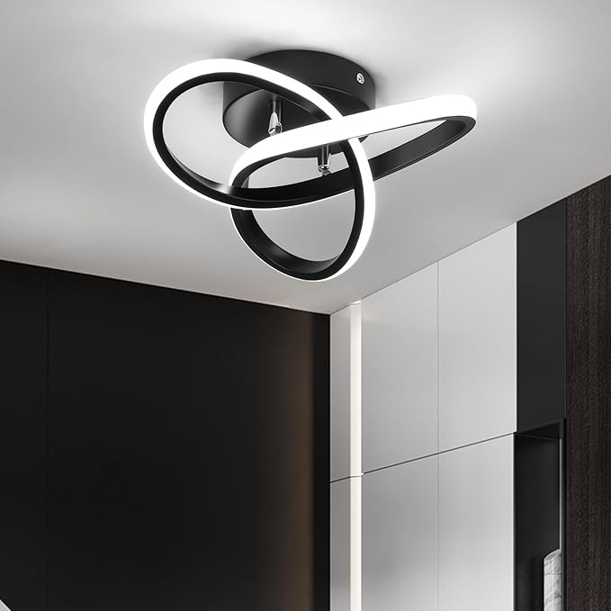 Modern LED Ceiling Light, 2 Rings Creative Black Hallway Ceiling Lighting 6000K Flush Mount Ceiling Lights for Kitchen Bathroom Cool White Light 22W (Black)