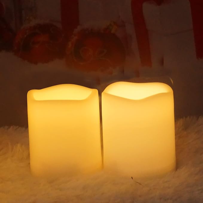 3”X3” 4 Pack LED Outdoor Candles Battery Operated Waterproof Flameless Pillar Candles with Timer Electric Flickering LED Lights for Christmas, Halloween, Wedding Party, Home, Garden Decorations