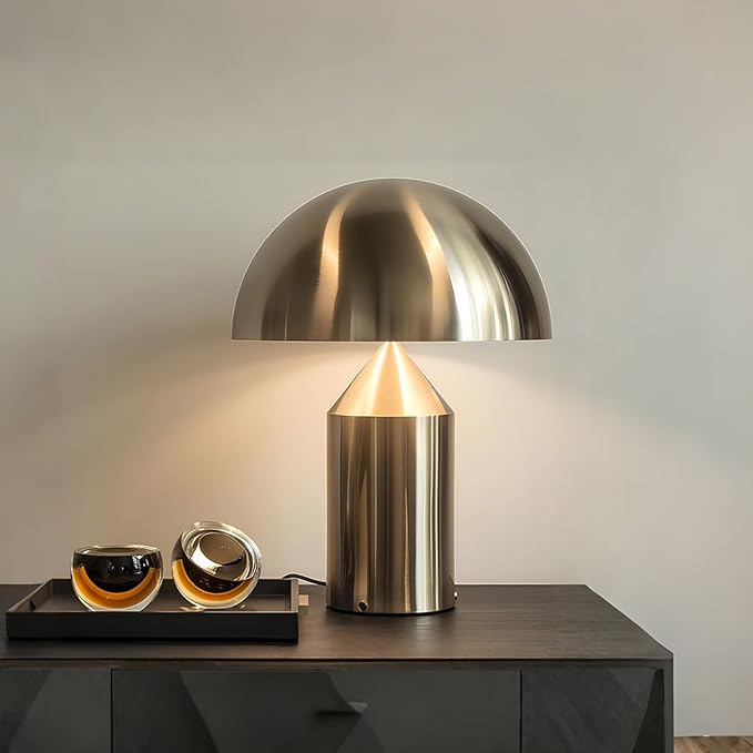 MIXL-Cordless Gold Mushroom Table Lamp,Battery Mushroom Night Light,Wireless Touch Nightstand Lamp,Mid Century Modern Table Lights for Living Room Bedroom