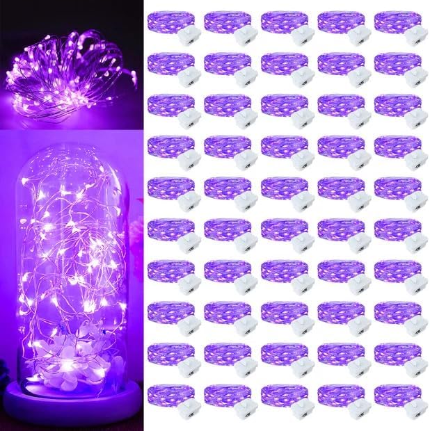 50Pack Fairy Lights Battery Operated, 7ft 20 LED 3 Modes Speed Twinkle Mini String Lights Waterproof Silver Wire Firefly Starry Lights for Mason Jars Wedding Party Christmas Decorations