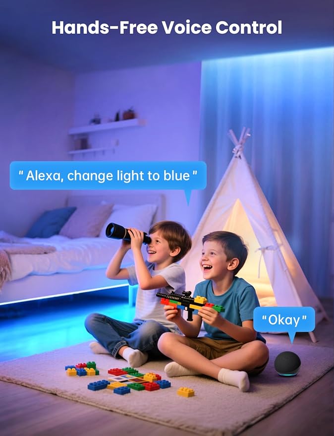 RGB+IC LED Strip Light, 104ft Smart LED Light for Bedroom, Bluetooth APP Control, Color Changing LED Strip Lighting, 44 Scene Modes, Music Sync, TV Backlight Behind Strip, Home Decor, Gaming Room