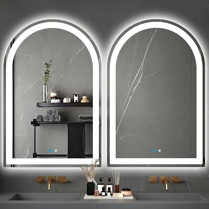 36 x 24 Inch Bathroom Arch Vanity Mirror with Light Arch LED Mirror for Bathroom Wall Mounted Arched Lighted Mirror AntiFog Dimmable 3 Color 36" Half Round Arched Smart LED Light up Mirror