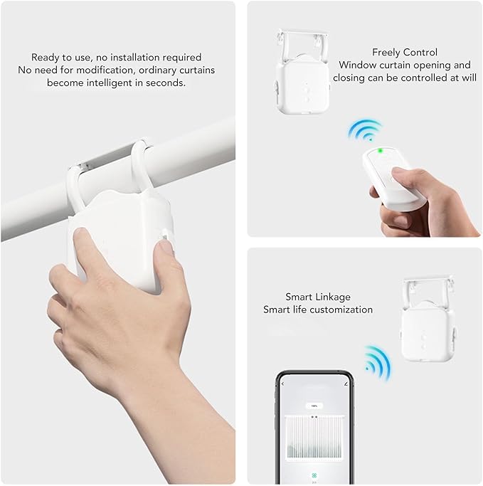 Zopsc Smart Curtain Motor, Solar Powered APP Controlled Automatic Curtain Opener with Voice Control and Timer, for Roman Rod U Shape I Beam Tracks