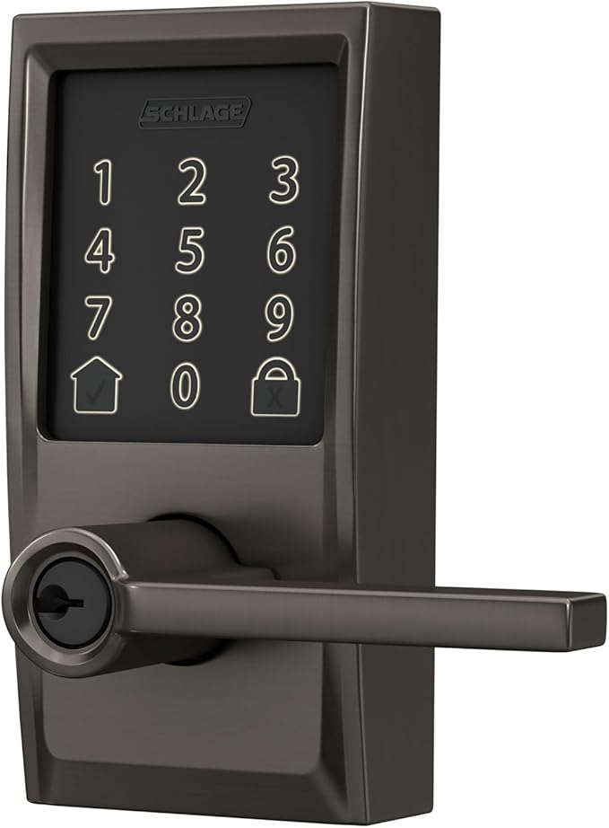 Schlage Encode Smart Wi-Fi Lock with Lever Handle, Touchscreen Keypad, Keyless Entry Door Lock, App Control, Alexa, Google Home and Airbnb Compatible, Black Stainless, FE789WB CEN 530 LAT