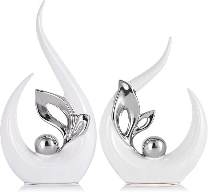 XMGZQ White and Silver Ceramic Statues for Home Décor Accents,Abstract Art Mid Century Modern Decor,Elegante Centerpiece Table Decorations,Sculpture for Entryway,Tv Stand,Mantel,Coffee Table