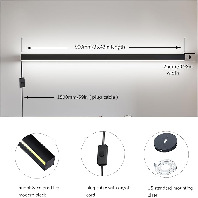 Smart Wall Sconces Set of 2, 35.4 In RGBCW LED Wall Lights Works with Alexa & Google Home, Plug-in or Hardwire Installation Wall Mount Lamp Dimmable for Bedroom, Living Room, Hallway Decor, Music Sync