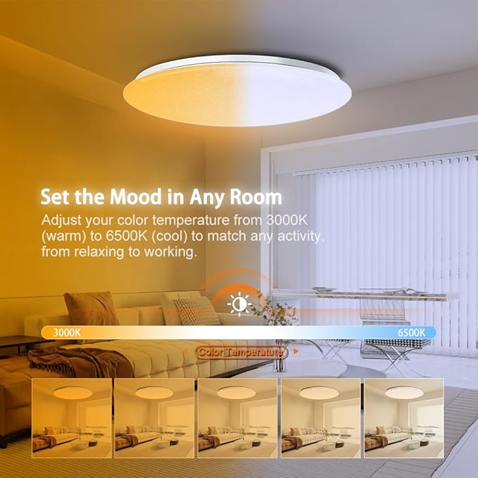 1-Pack, 13 inch Smart LED Music Ceiling Light with Bluetooth Speaker, Compatible with Alexa & Google Home, Color Changing RGB Dimmable Light for Living Room, Bedroom, Kitchen