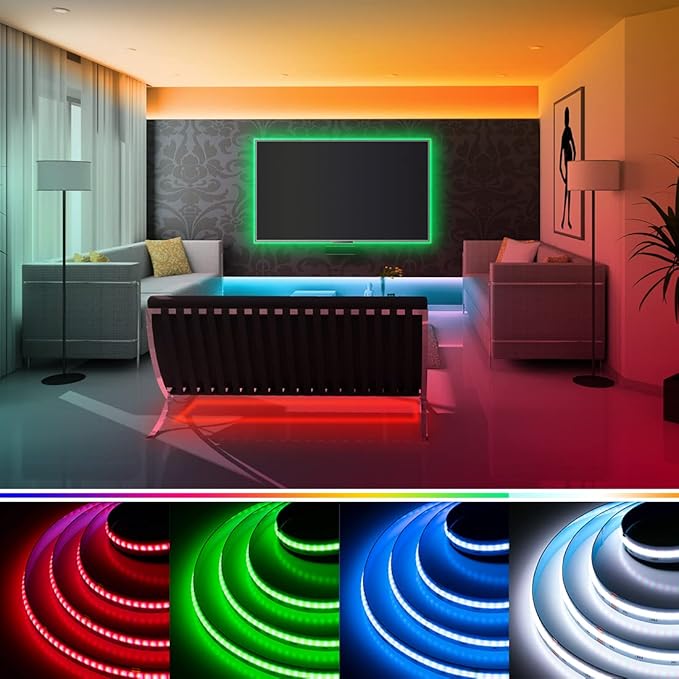 BTF-LIGHTING FCOB COB LED Strip RGBW 6500K 896LED/m 9.8FT DC12V Color Changing Flexible High Density Uniform Light 12mm Width for Home Indoor Decoration(No Adapter or Controller)