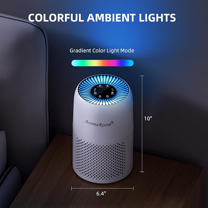 AromaRoom Air Purifiers for Bedroom with True HEPA13 Filters 3-in-1, Pet Air Purifier with Aroma Pad for Wildfires Smoke Pollen Dander, 22dB Quiet Air Cleaners for Baby Room Office Dorm