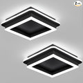 CANEOE 2 Packs Square Flush Mount Ceiling Light, 6000K Modern LED Ceiling Light Fixture, Minimalist Hallway Lighting Fixture Ceiling Lamp for Hallway Entryway Bedroom Balcony (All Black)