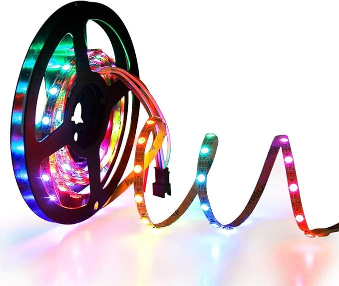 ALITOVE 5mm WS2812B Individually Addressable RGB LED Strip Light 6.6ft 120 LEDs 0.19in Super Narrow Programmable Dream Color Digital LED Pixel Tape Light 5V for Home Theater Bedroom Bar Decor Lighting