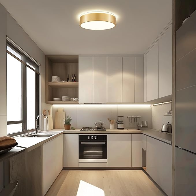 Dimmable Gold LED Ceiling Light Fixture, 5CCT 2700 K-6000 K Modern Flush Mount Ceiling Light, Round Minimalist Lighting Fixture for Bedroom, Kitchen, Laundry Room, Hallway, 11.81 Inch