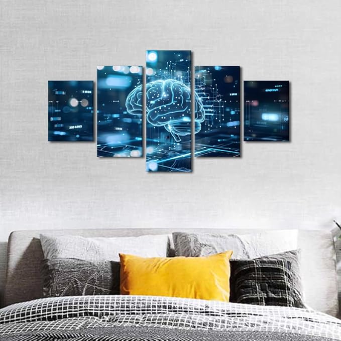 TUMOVO 5 Panel Digital Brain Canvas Printing Wall Art House Decoration for Wall Art Work for Wall Decor Living Room Neural Network Pictures for Bedroom Wall Decor Poster and Prints 60" Wx32 H
