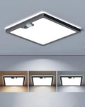 12in Motion Sensor Ceiling Light Wired, 3000K 4000K 5000K Selectable, 24W Flush Mount Square Motion Ceiling Light with 3 Timer for Closet Porch Stairs Hallway, Black