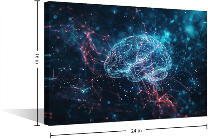 TUMOVO Abstract Pictures for Bedroom Digital Human Brain Decor for Boys Bedroom Futuristic Technology Wall Posters for Room Office AI Canvas Prints Wall Art Print Artwork Canvas 16" Wx24 Hx1 Panel