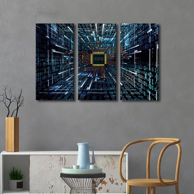 Canvas Wall Art for Living Room Electronic PC Large Wall Art CPU Concept Paintings Modern Artwork Computer Chip Contemporary Home Decor Print On Canvas for Bedroom Office Ready to Hang (24"Wx36"H)