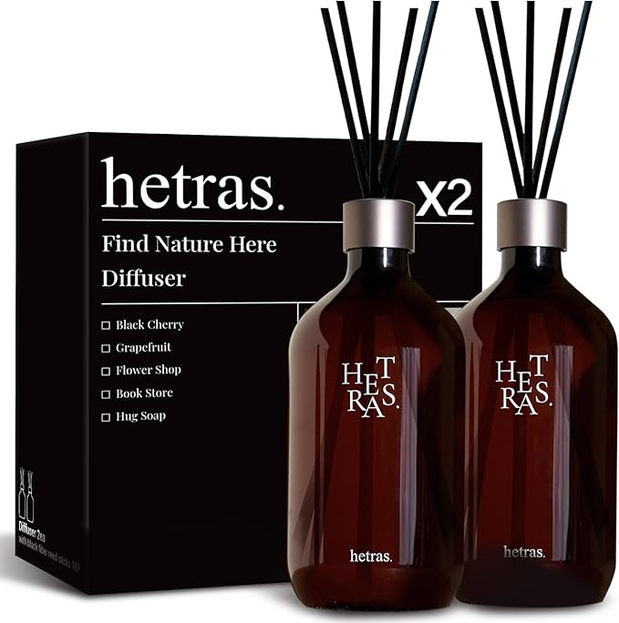 hetras Premium Reed Diffuser Set 16.9 fl.oz. 2 Pack | Flower Shop - Freesia & Rose Scent | Luxury Home Fragrance with 10 Reed Sticks | Shelf Decor for Home & Office | Gift for Loved Ones
