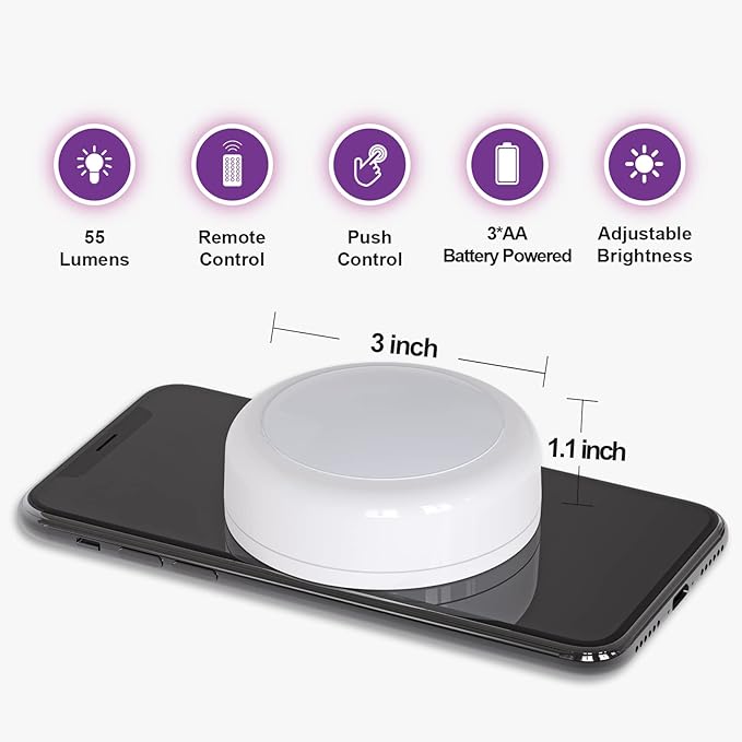 Battery Operated LED Puck Lights with Remote RGB 13 Color Changing Wireless Stick On Closet Push Lights Under Cabinet Lighting with Dimmable & Timing Function for Xmas Decor