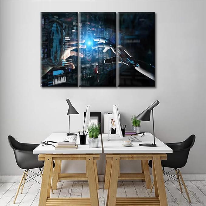 Computer Processors CPU Pictures Bedroom Wall Decor Virtual Network Framed Wall Art Canvas Paintings Home Decor Wall Print on Canvas Giclee Gallery-Wrapped Posters and Prints (42" Wx28 H)