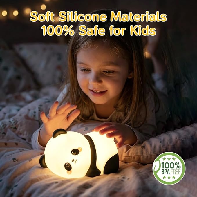 Lying Panda Night Light, Cute Baby Light 3 Level Dimmable, Nursery Nightlight for Snoothing, Sleeping Companion, Auto-Off 30Min Timer, Rechargeable Battry Cordless,