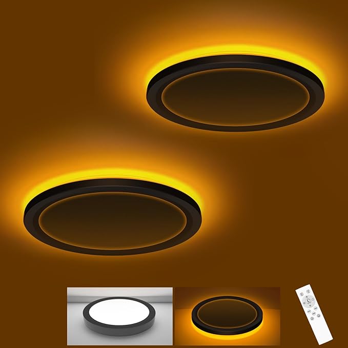 zemty 7 Inch LED Ceiling Light with Night Light 1800K, 2 Pack 3000K/4000K/6500K Dimmable Light Fixtures with Remote Control,12W 1200lm Flush Mount Ceiling Lamp for Bedroom Bathroom Kitchen-Black