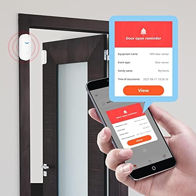WiFi Door and Window Sensors,Tuya Smart Alarm with Free Notification APP Control Home Security Alarm System, No Hub Required,Compatible with Alexa, Google Home (3-Pack)