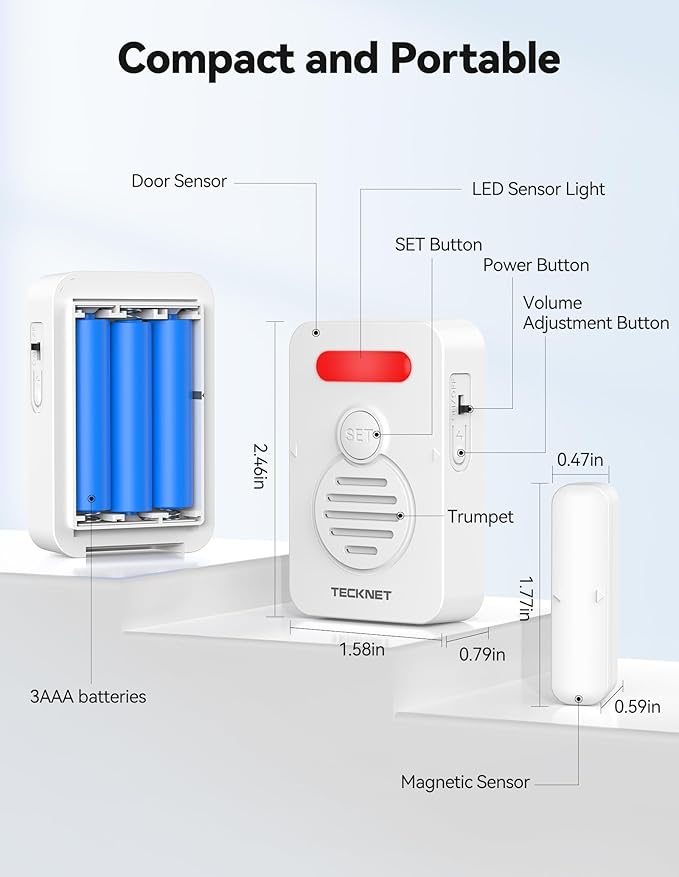 TECKNET Door Alarms for Kids Safety, Door Alarms When Opened, Window Alarm with Smart Voice Alert, 4-Level Adjustable Volume, Refrigerator Sensor Pool Alarm for Home Security、Fridge and Window, 2Pcs