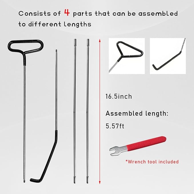 Car Long Reach Tool, 67" Multi-Function Automotive Emergency Tool, Portable Long Pin Puller Hook Kit with Adjustable Length for Vehicles, Car Repair Tool Kit Accessories (Black)