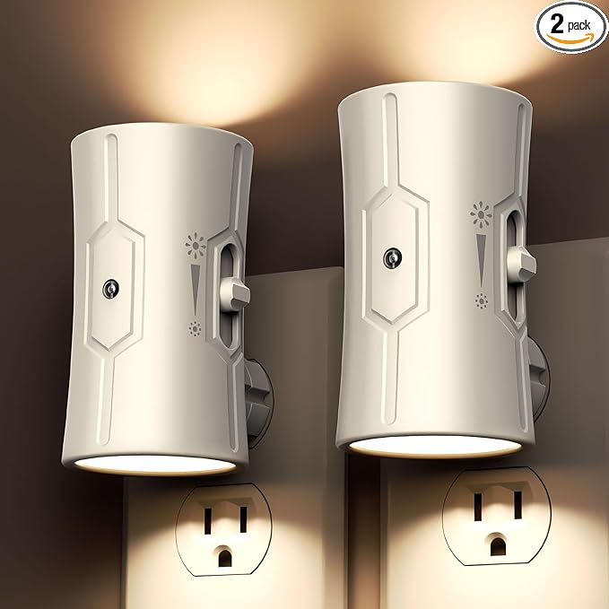 Night Light, LED Night Lights Plug into Wall, [2 Pack] Warm White 3000K, 0-100LM Adjustable Brightness Light Sensor Nightlights Plug in wall for Hallway, Bathroom, Adults, Neutral Beige