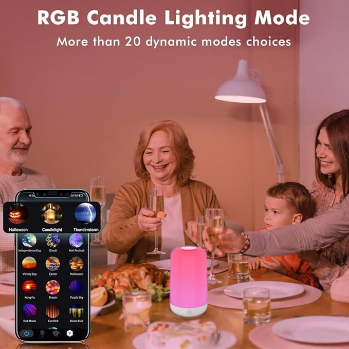 Smart Touch Table Lamp Works with App, Dimmable Small RGB Bedside Bed Lamp for Bedroom, Cordless LED Night Desk Lamp Rechargeable Color Changing Nightstand Mood Cozy Lamp for Living Room Baby Nursery.