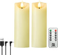 Rechargeable Flameless Candles, 2" x 6", ste of 2, Battery Operated Led Candles, Real Wax Candle with Remote and Timer, Ivory 3D Wick Pillar Candle for Home Fireplace, Wedding Decoration