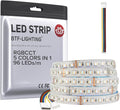 BTF-LIGHTING RGBCCT 5 Colors in 1 LED Tape Lights 5050SMD RGBWW RGB+Dimmable Color Temperature 2700K-6500K 16.4ft 96LED/m 480LED IP65 DC24V White PCB for Home Decoration(No Adapter or Controller)