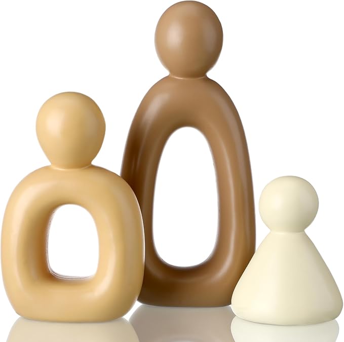 Youyole Abstract Family of 3 Figurines Sculpture Modern Home Decor Love Sculpture Home Decorative Accents Abstract Decorative Statue for Living Room Office Table Shelves Decorations (Warm Brown)