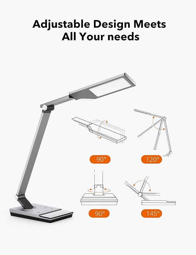 WorkPro™ LED USB Desk Lamp with Wireless Charger and Timer, 17-1/2"H, Brushed Metal/Gray