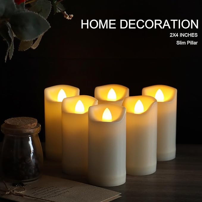 LED Battery Operated Candles 2"x4" Plastic Flickering Flameless Candles with Timer/Remote Outdoor Waterproof Wedding Party Halloween Christmas Decoration Realistic Slim Tall Pillar Candles