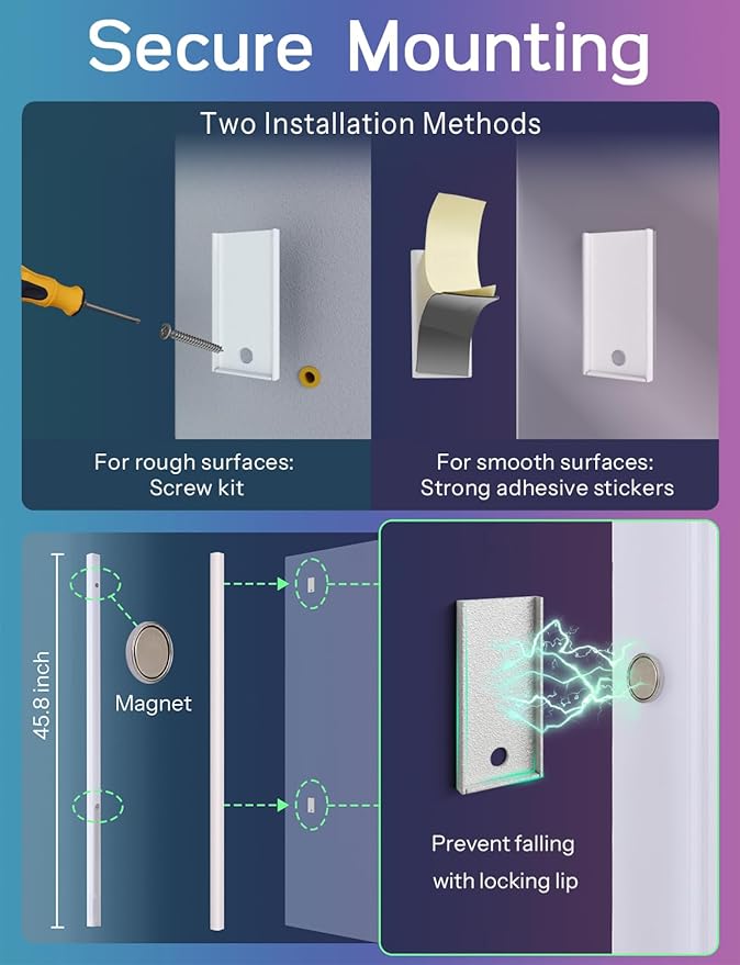 45.8 inch Wireless Wall Lights Color Changing RGB LED Syncs to Music Remote Control, Battery Operated Wall Light Bar Wall Sconces for Bedroom Party Gaming Room Decor