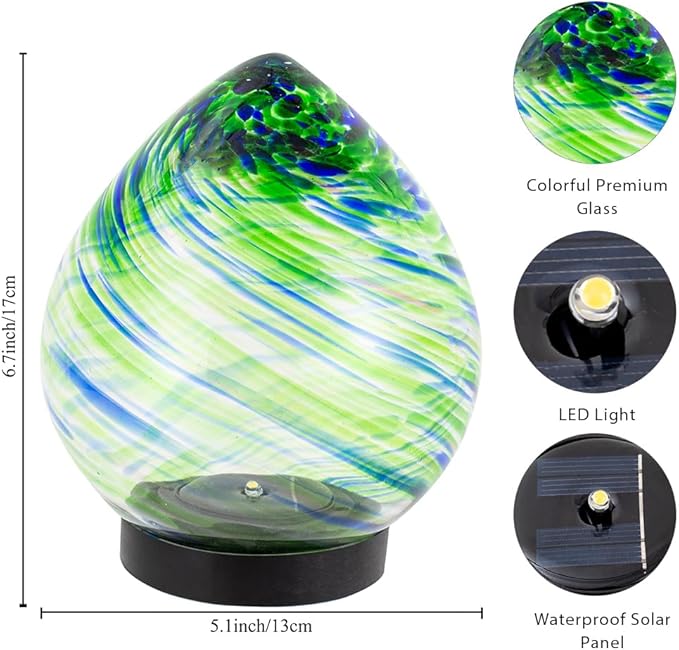 Solar Lanterns Outdoor, Solar Glass Lights, Waterproof Led Table Lamp for Garden Yard Tree Home Xmas Decoration, Green Blue