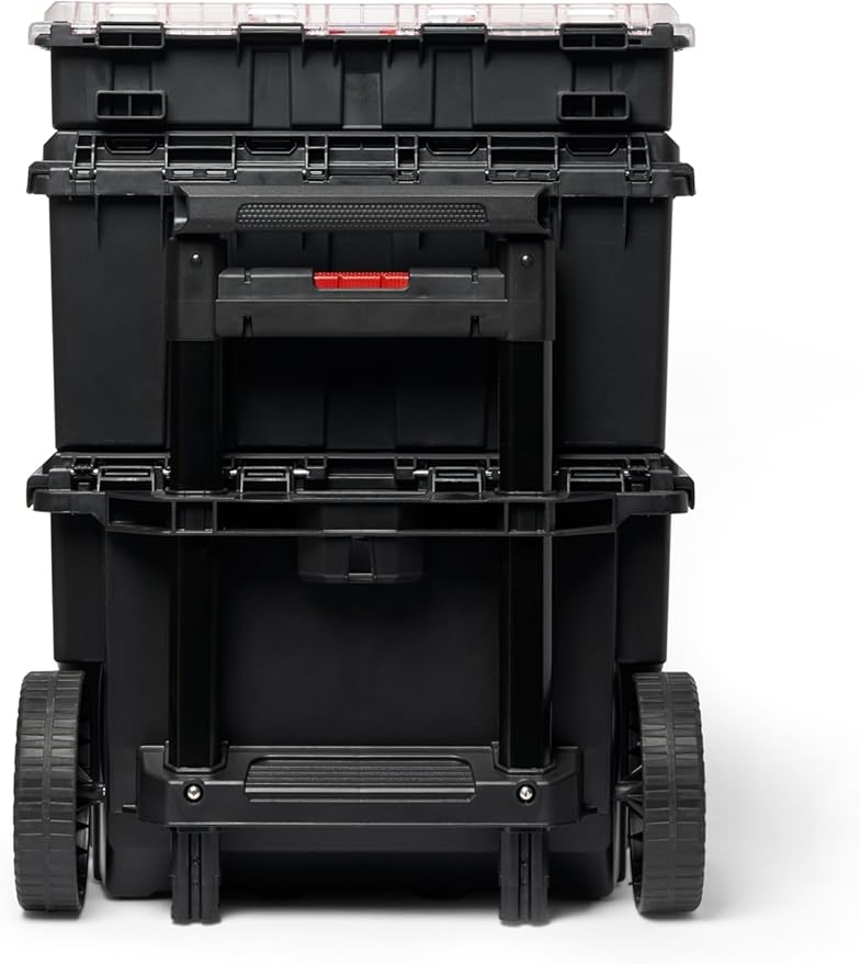 Stack N’ Roll 4-Piece Rolling Tool Storage System – Includes Large Rolling Tool Box, 2-Drawer Tool Box & 2 Tray Organizers | Modular Stackable Tool Storage with Wheels for Garage & Workshop