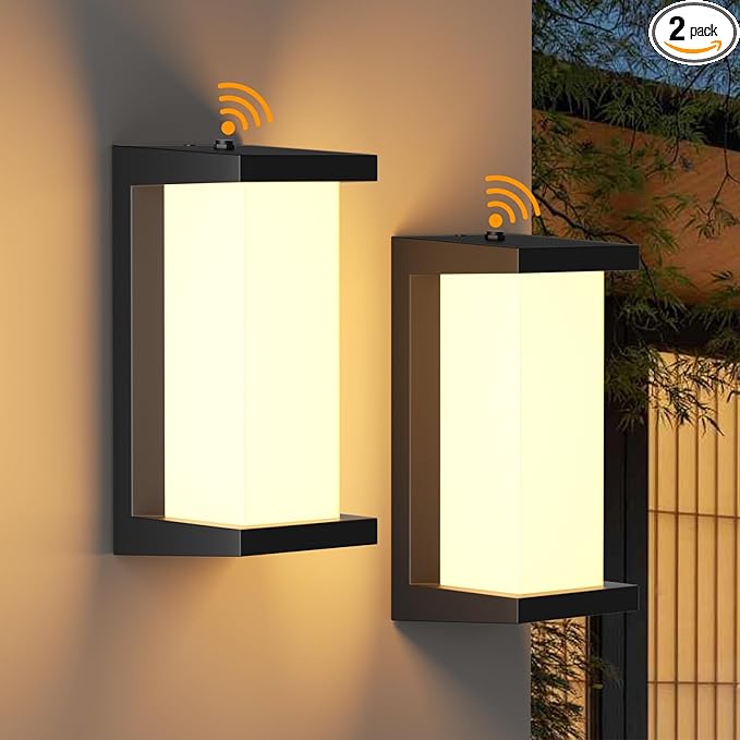 2 Pack Dusk to Dawn Outdoor Wall Lamp Porch Lights,3 Color Modern Exterior Lighting Fixtures,Outdoor Waterproof for Front Porch Light,LED Wall Mount Sensor Outside Lights for House,Garage,Yard