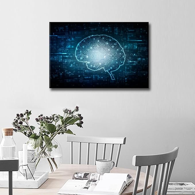TUMOVO AI Brain Canvas Paintings Artificial Intelligence Concept Bedroom Wall Art Networking Contemporary Home Decor Bathroom Decor Wall Art Ready to Hang for Living Room Office, 36x24in