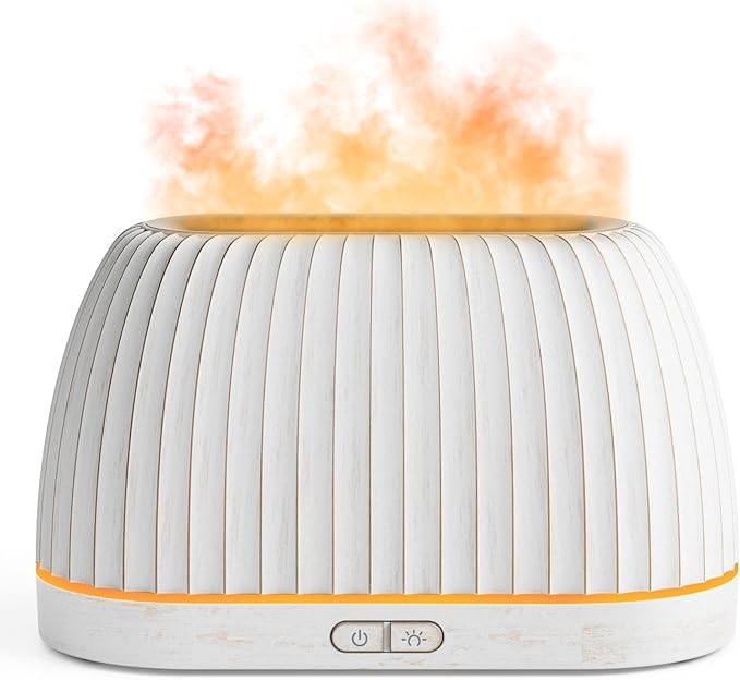 Essential Oil Diffuser, Flame Effect Aromatherapy Diffuser with 7-Color LED Lights & Auto Shut-Off, Ultrasonic Diffusers for Home, 120ml Samll Scent Diffuser for Essential Oils - White