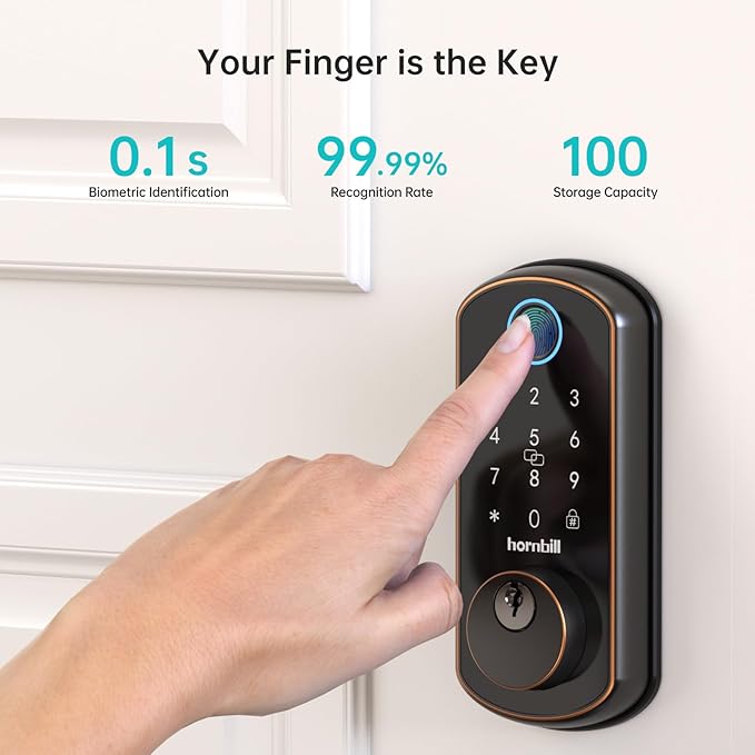 Smart Front Door Lock Set: Hornbill WiFi Keyless Entry Door Lock Deadbolt with Handle Set with 2 Knobs Alexa Bluetooth Remote Code for Home Oil Rubbed Bronze