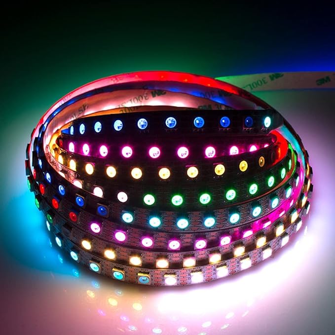 WS2812B LED Strip Individual Addressable Light 16.4FT 60Pixels/m 300Pixels Dream Color SMD 5050 LED Pixel RGB Strip IP67 Waterproof DC5V (Black PCB)