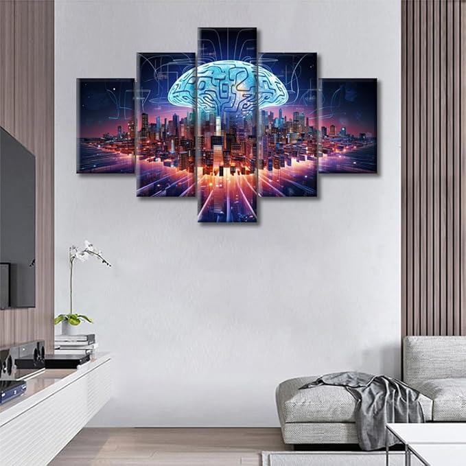 Human Brain Energy Wall Art for Living Room Artificial Intelligence Concept Canvas Wall Art Brain Nervous System Pictures Posters Modern Wall Decor Office Framed Ready to Hang, (60"Wx40"H)