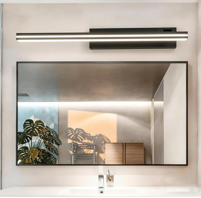 MEGAWISE 6185 LED Bathroom Mirror Front Light, 5 Color Temperatures Dimmable (2700K-6000K), Modern Vanity Light Bar for Bathroom, Anti-Fog & Waterproof (Matte Black, 15.7inch, 12, Watts)