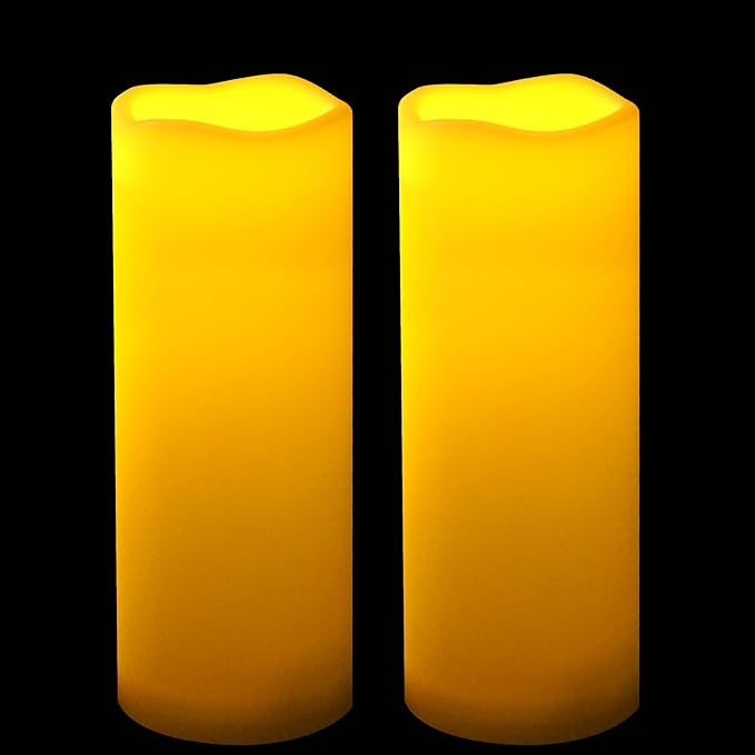 Waterproof Outdoor Battery Operated Flameless Candles with Auto Timer Flickering Plastic Resin Electric LED Pillar Lights for Lantern Patio Garden Wedding Party Decorations 3x8 Inches 2 Pack White