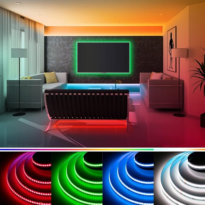 BTF-LIGHTING FCOB COB LED Strip RGBW 4000K 896LED/m 16.4FT DC12V Color Changing Flexible High Density Uniform Light 12mm Width for Home Indoor Decoration(No Adapter or Controller)
