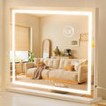 HIEEY Lighted Makeup Mirror, 18.1" x 22.8" Hollywood Vanity Mirror with Lights, Three Color Lighting Modes, with 5X Magnification Mirror, Smart Touch Control, 360°Rotation (White)